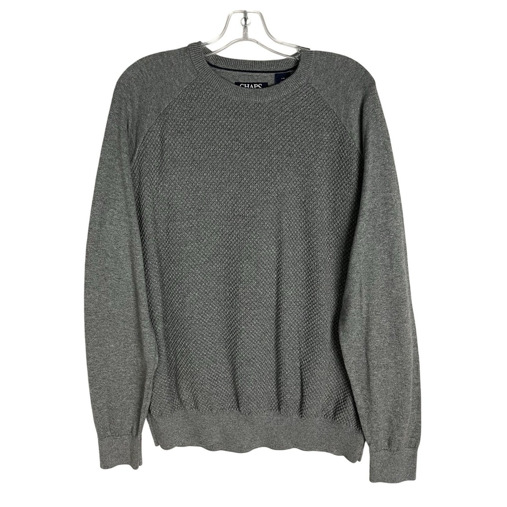 Chaps‎ Men Long Sleeve Knit Pullover Sweater Gray Size L